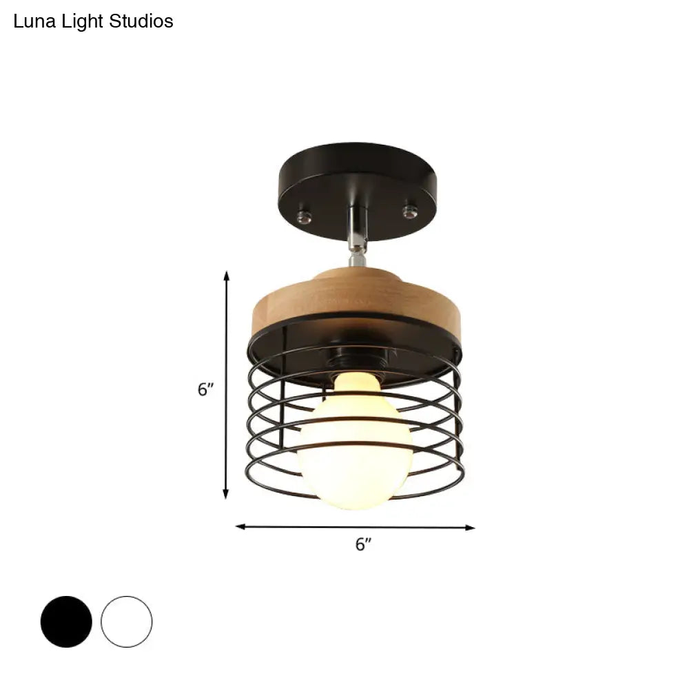 Iron Cage Flush Ceiling Light - Rotatable Stylish Lamp For Balcony