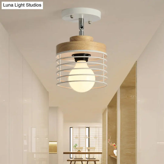 Iron Cage Flush Ceiling Light - Rotatable Stylish Lamp For Balcony