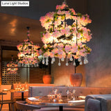 Iron Chandelier With Antique Black Finish Cylindrical Cage Design Crystal Drops And 6 Bulbs -