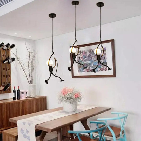 Iron Climbing Man Single-Bulb Pendant Light - Stylish Black Ceiling Decor