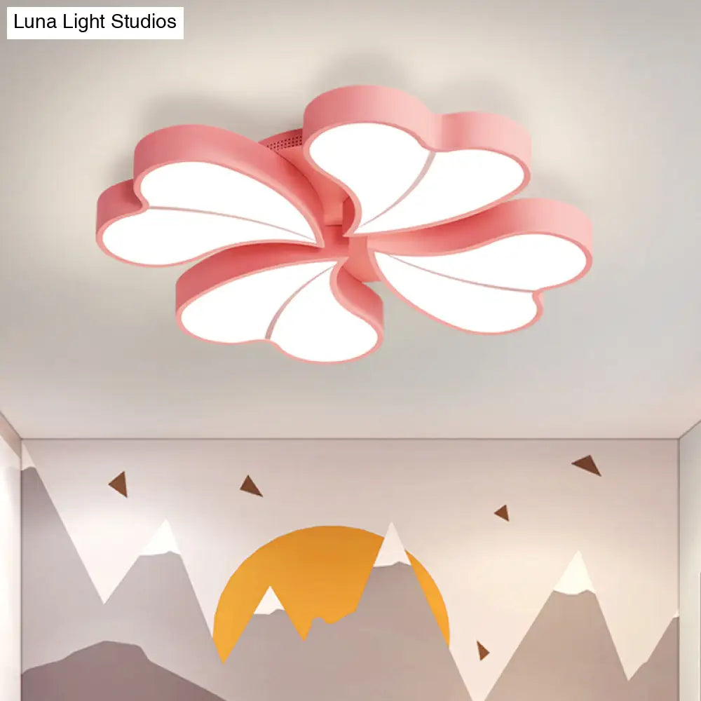 Iron Clover Flush Ceiling Light In Macaron White/Blue/Pink Led Mount With Acrylic Shade - Ideal For