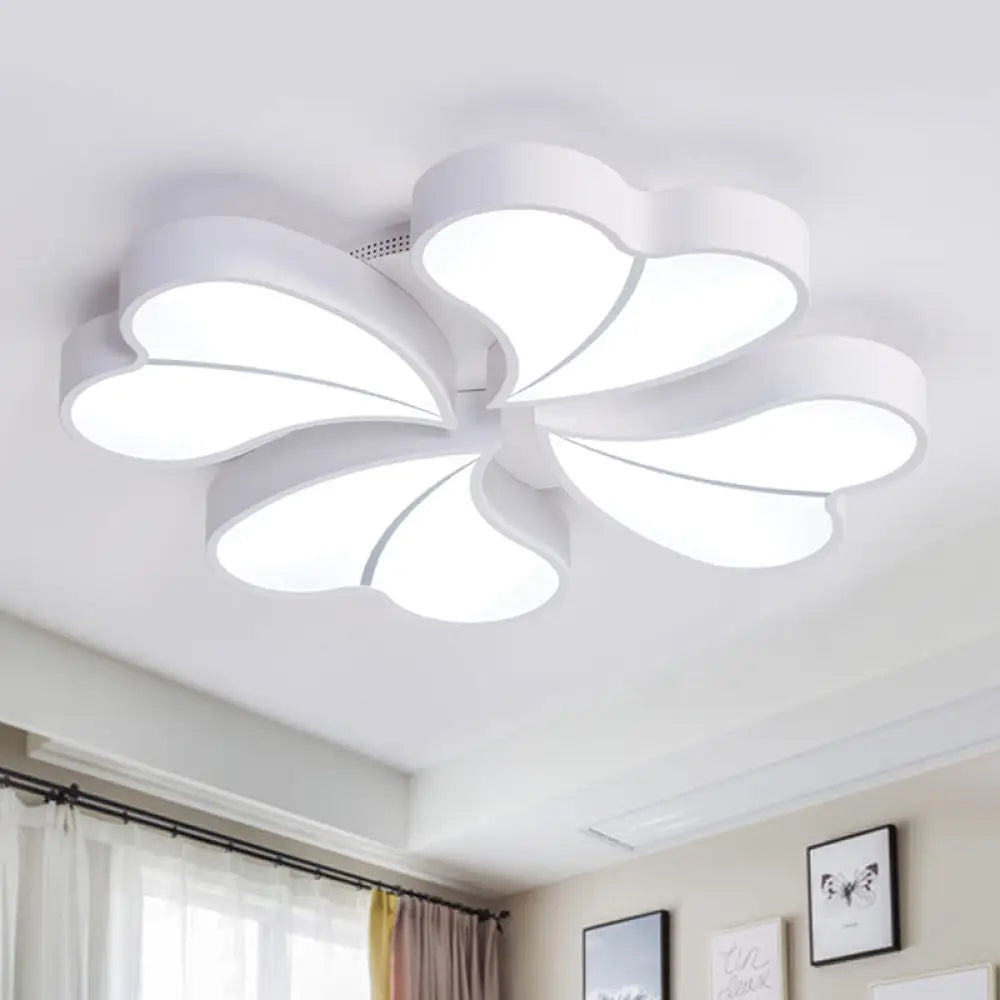 Iron Clover Flush Ceiling Light In Macaron White/Blue/Pink Led Mount With Acrylic Shade - Ideal For