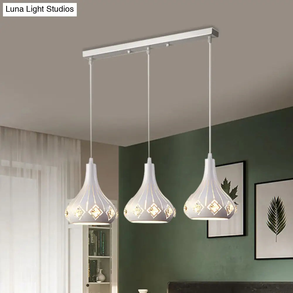 Laser-Cut Urn Pendant: Modern Iron 3-Light Dining Room Lamp In White