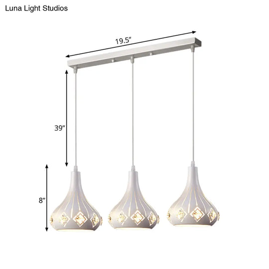 Iron Cluster Pendant With 3 Laser-Cut Urn Shape Lights – Modern White Dining Room Pendulum Lamp