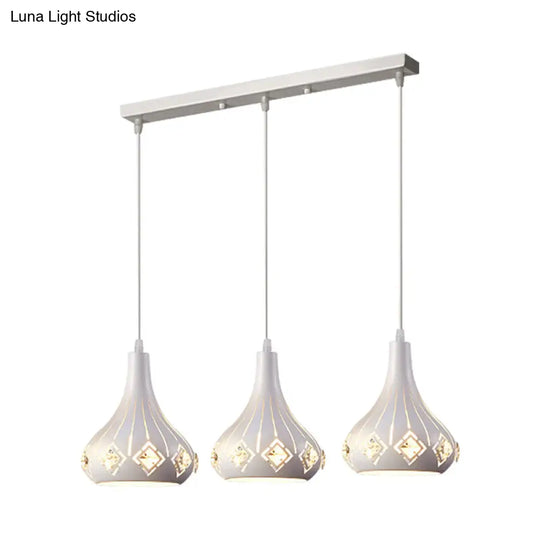 Laser-Cut Urn Pendant: Modern Iron 3-Light Dining Room Lamp In White