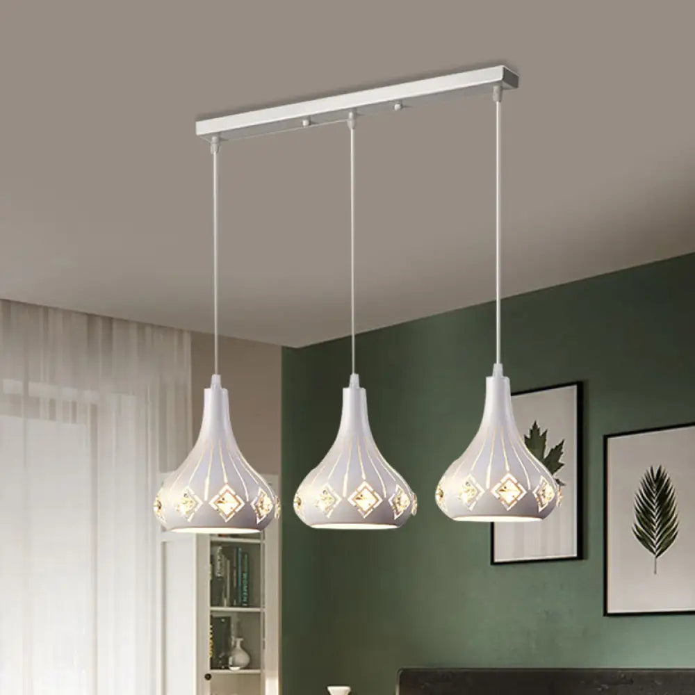 Iron Cluster Pendant With 3 Laser-Cut Urn Shape Lights – Modern White Dining Room Pendulum Lamp