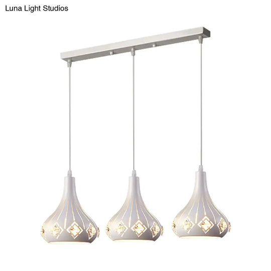 Iron Cluster Pendant With 3 Laser-Cut Urn Shape Lights – Modern White Dining Room Pendulum Lamp