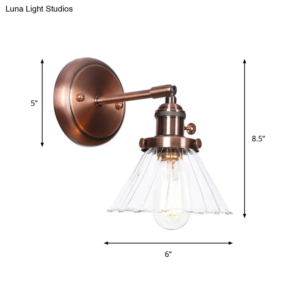 Iron Copper Finish Wall Light With Adjustable Arm And Conic/Diamond/Ball Shade - Single Factory