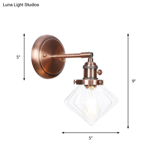 Iron Copper Finish Wall Light With Adjustable Arm And Conic/Diamond/Ball Shade - Single Factory