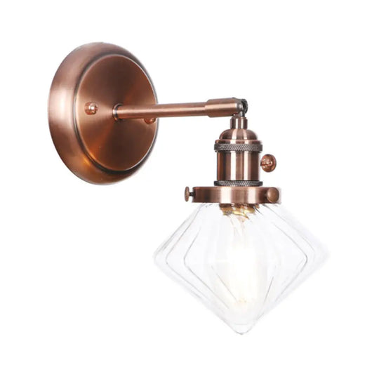 Iron Copper Finish Wall Light With Adjustable Arm And Conic/Diamond/Ball Shade - Single Factory