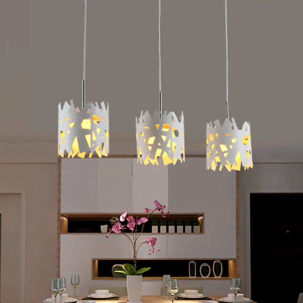 Iron Cylinder Cage Pendant Light - Modern 1 Bulb White Finish Ceiling Suspension Lamp