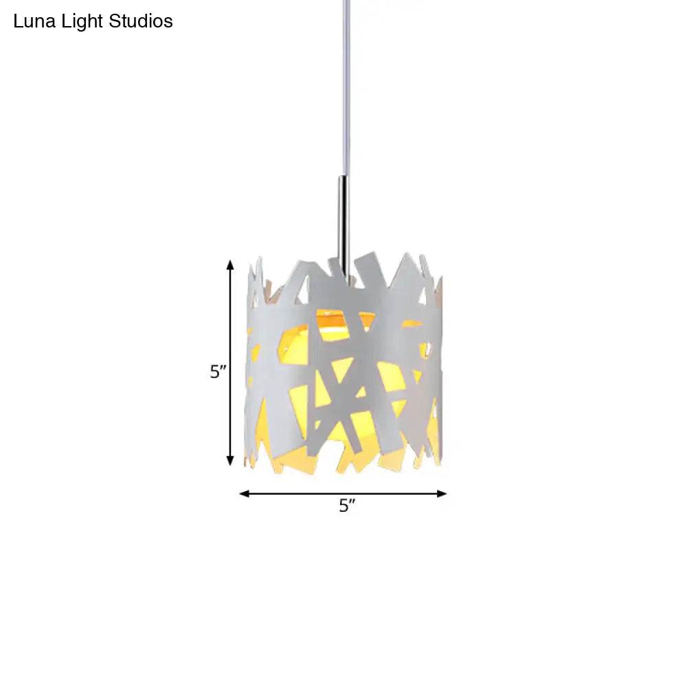 Modern Iron Cylinder Pendant Light: White Finish 1 Bulb Ceiling Suspension Lamp