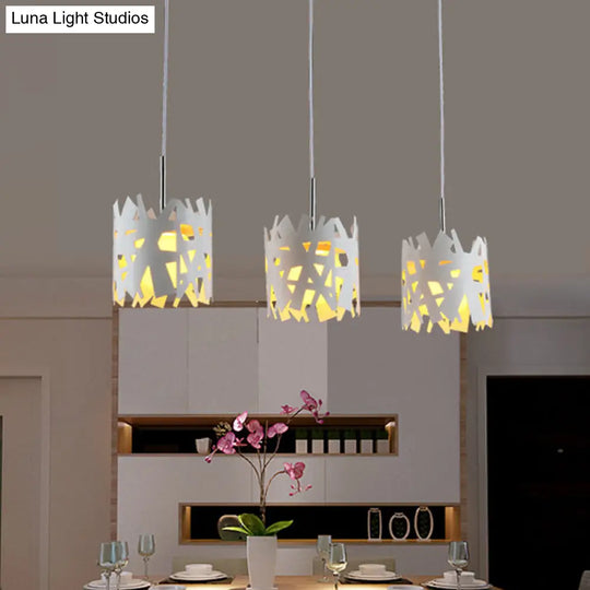 Modern Iron Cylinder Pendant Light: White Finish 1 Bulb Ceiling Suspension Lamp