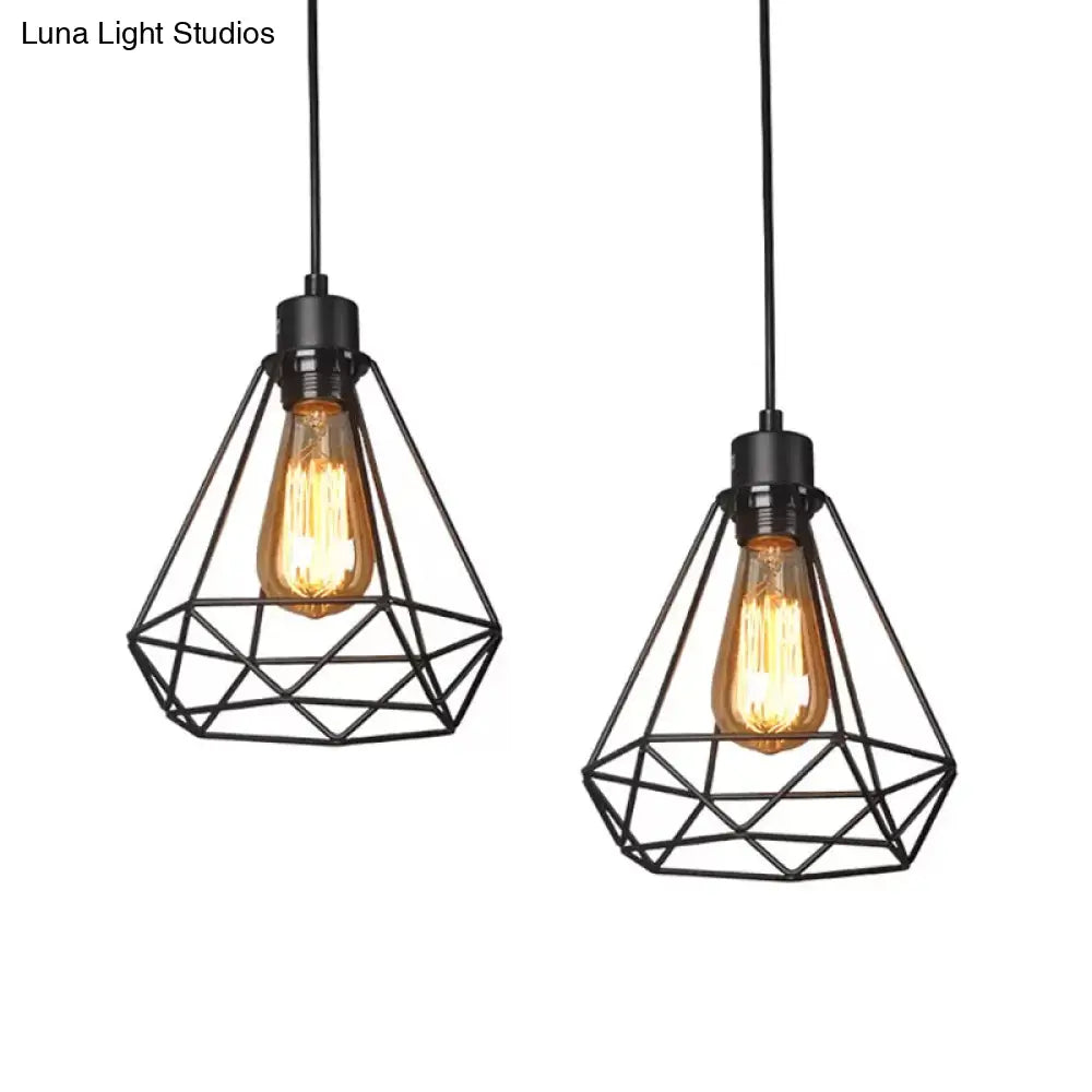 Iron Diamond Hanging Light: Industrial Style Pendant With Bedside Pendulum Black Finish