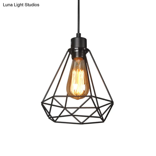 Iron Diamond Hanging Light: Industrial Style Pendant With Bedside Pendulum Black Finish