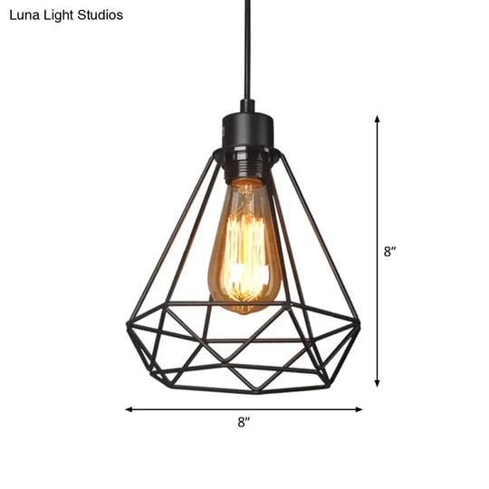Iron Diamond Hanging Light: Industrial Style Pendant With Bedside Pendulum Black Finish