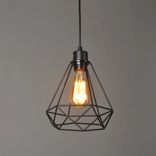 Iron Diamond Hanging Light: Industrial Style Pendant With Bedside Pendulum Black Finish