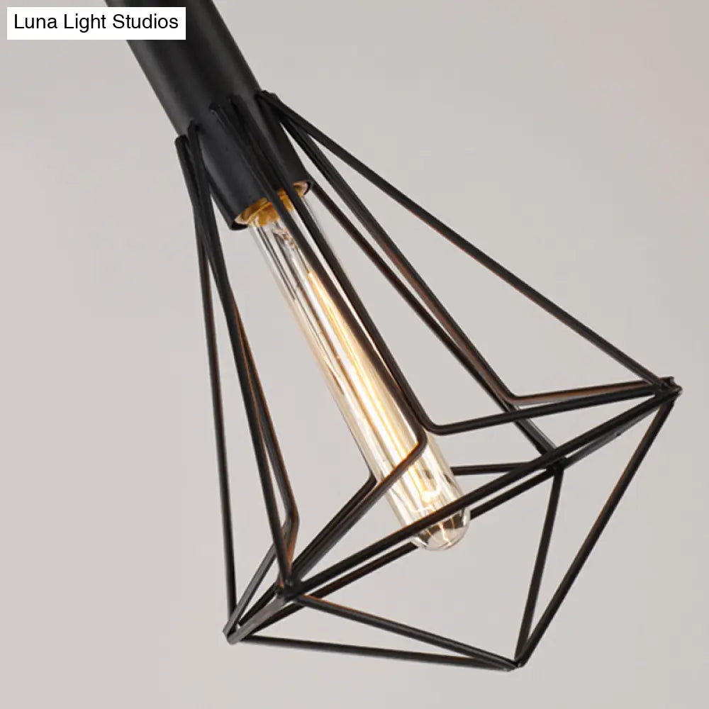 Iron Diamond-Shaped Pendant Light Antique 1-Light Dining Room Hanging Fixture