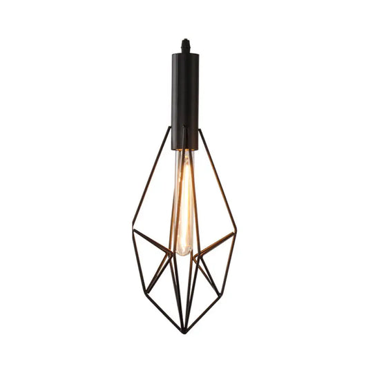 Iron Diamond-Shaped Pendant Light Antique 1-Light Dining Room Hanging Fixture Black / A