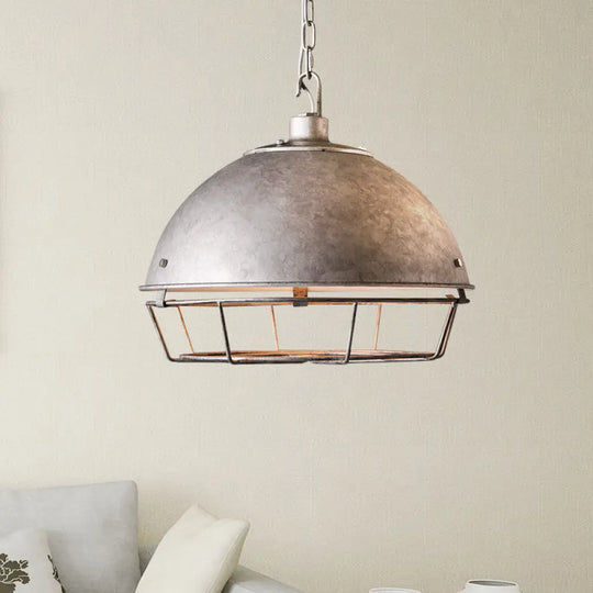 Iron Dome Farmhouse Dining Pendant Lamp With Cage - Black/Rust/Silver 1 Bulb Rust