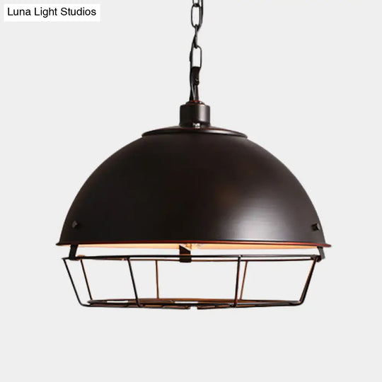 Iron Dome Farmhouse Dining Pendant Lamp With Cage - Black/Rust/Silver 1 Bulb