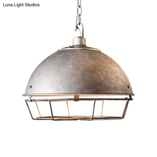 Iron Dome Farmhouse Dining Pendant Lamp With Cage - Black/Rust/Silver 1 Bulb