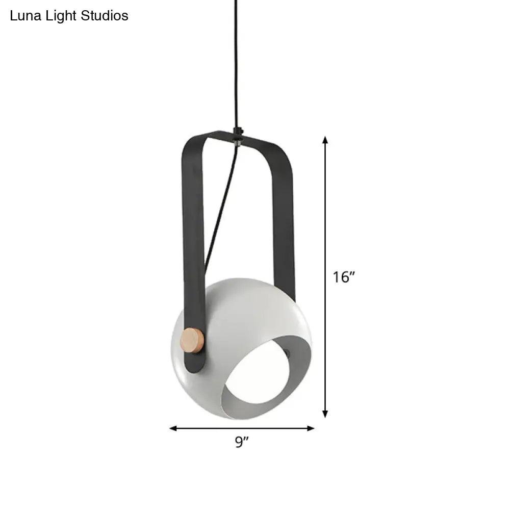 Modern Iron Dome Pendant Light With White Finish & Rectangle Handle