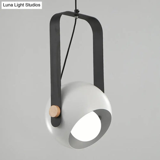 Modern Iron Dome Pendant Light With White Finish & Rectangle Handle