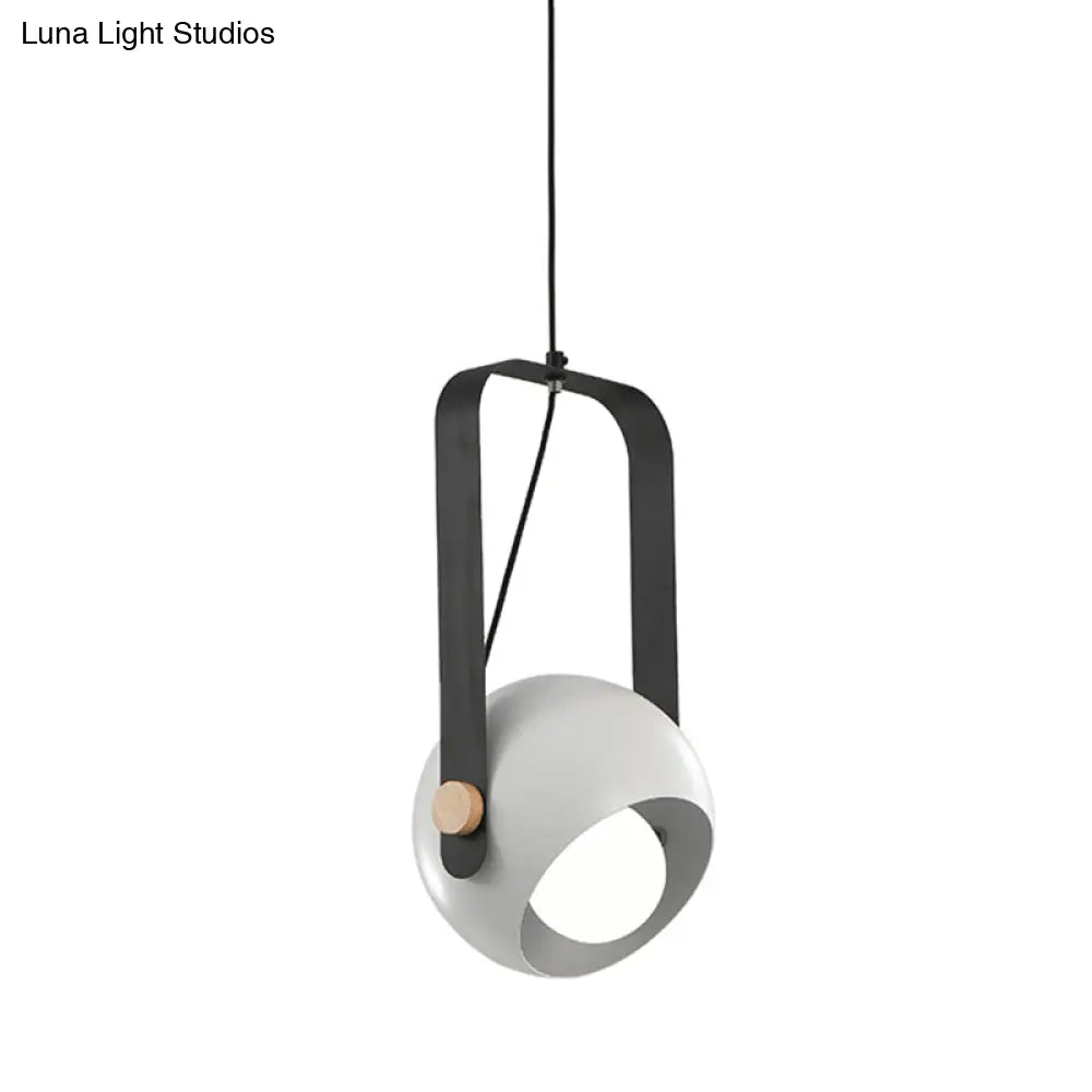 Iron Dome Pendant Lighting - Modernist 1 Light White Ceiling Hang Fixture With Rectangle Handle