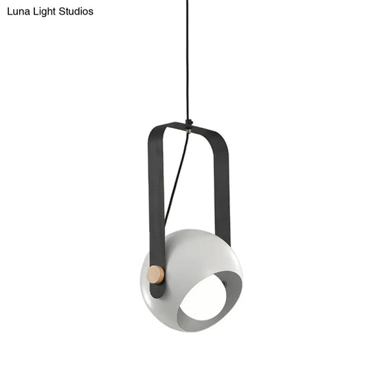 Modern Iron Dome Pendant Light With White Finish & Rectangle Handle