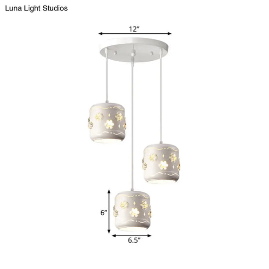 Modern 3-Light White Ceiling Pendant Lamp With Flower Crystal Design