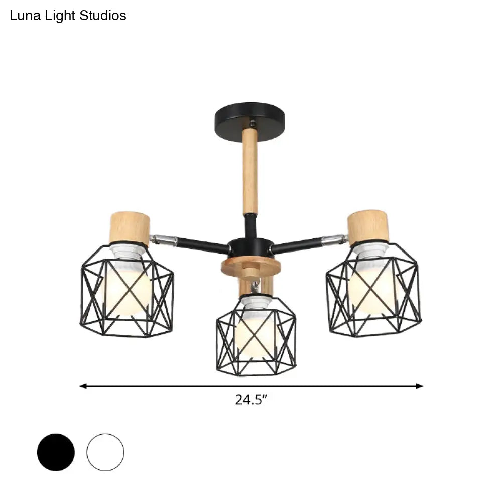 Iron Drum Wire Frame Chandelier - Modern Style Pendant Lighting In Black/White 3/6/8-Light For