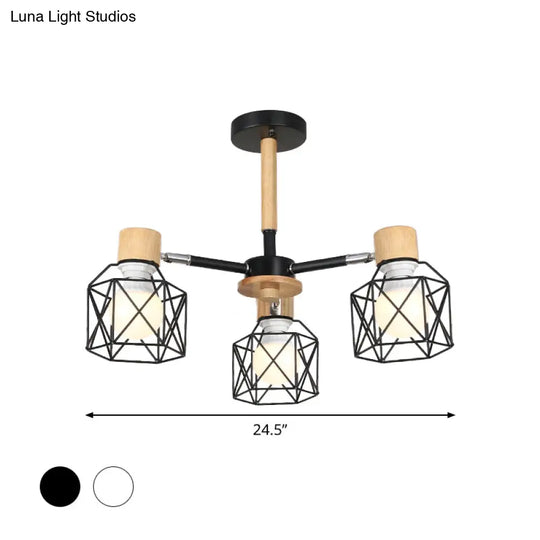 Iron Drum Wire Frame Chandelier - Modern Style Pendant Lighting In Black/White 3/6/8-Light For