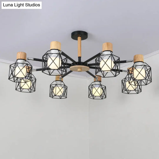 Iron Drum Wire Frame Chandelier - Modern Style Pendant Lighting In Black/White 3/6/8-Light For