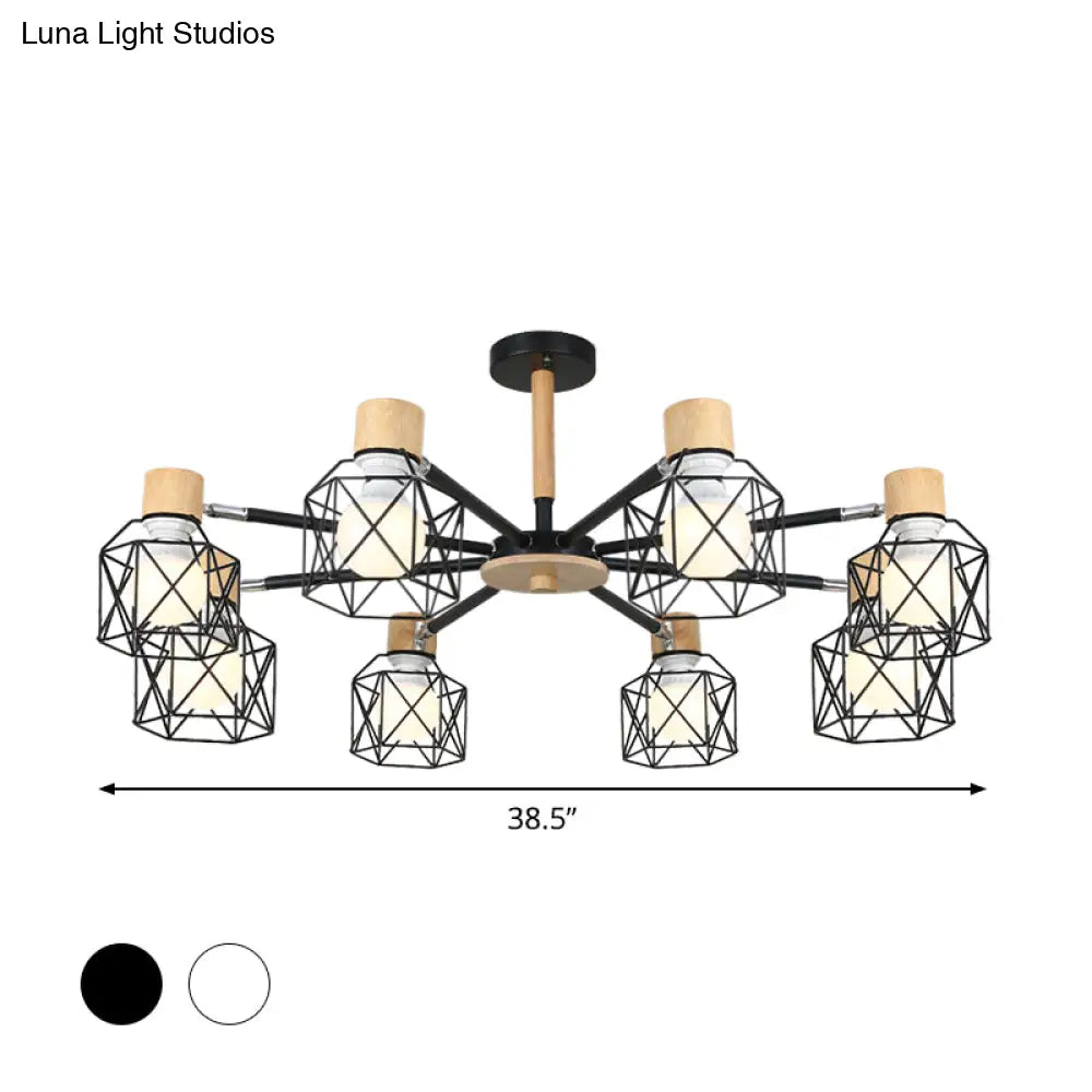 Iron Drum Wire Frame Chandelier - Modern Style Pendant Lighting In Black/White 3/6/8-Light For