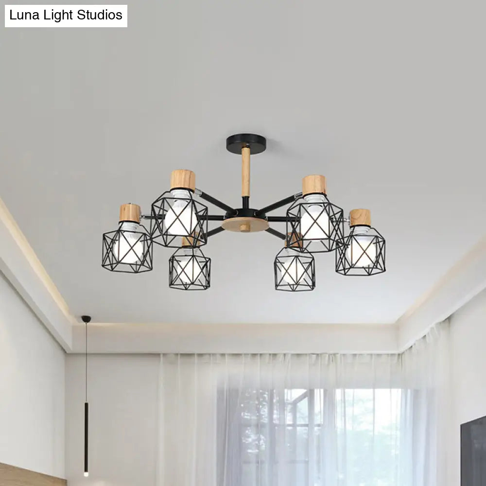 Iron Drum Wire Frame Chandelier - Modern Style Pendant Lighting In Black/White 3/6/8-Light For