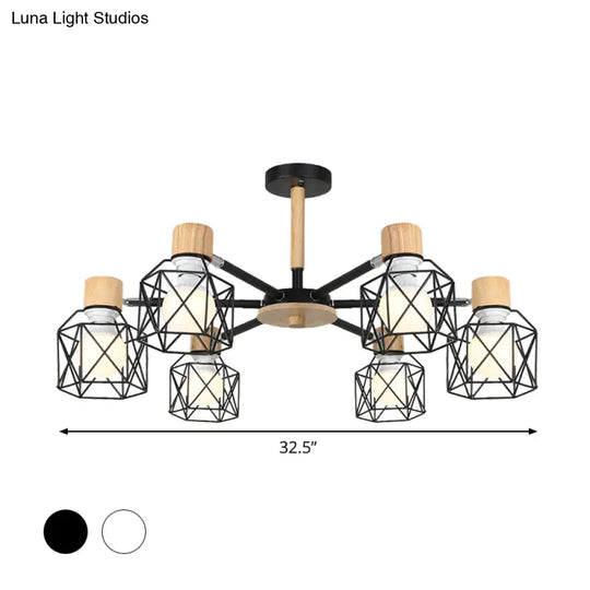 Iron Drum Wire Frame Chandelier - Modern Style Pendant Lighting In Black/White 3/6/8-Light For