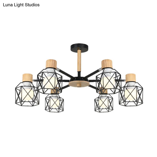 Iron Drum Wire Frame Chandelier - Modern Style Pendant Lighting In Black/White 3/6/8-Light For