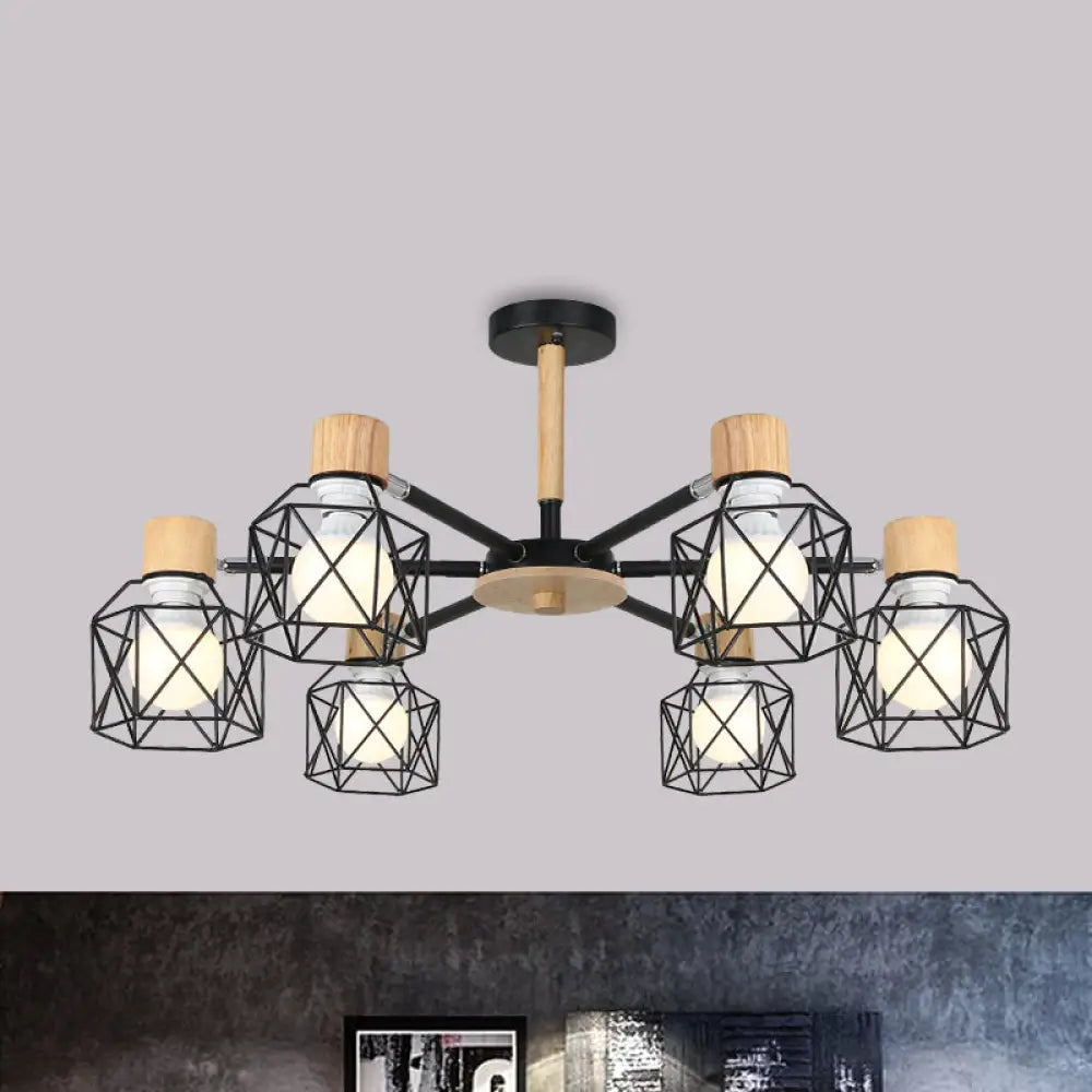 Iron Drum Wire Frame Chandelier - Modern Style Pendant Lighting In Black/White 3/6/8-Light For