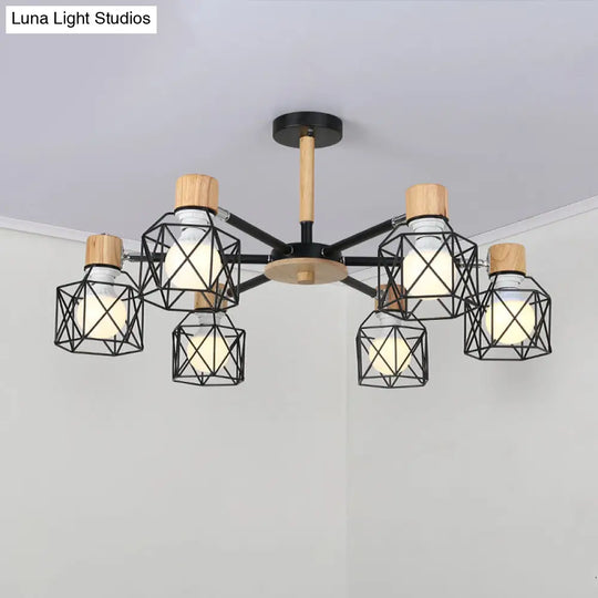 Iron Drum Wire Frame Chandelier - Modern Style Pendant Lighting In Black/White 3/6/8-Light For