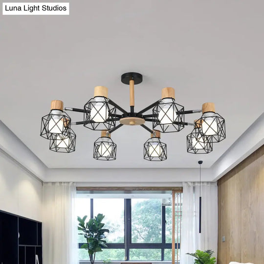 Iron Drum Wire Frame Chandelier - Modern Style Pendant Lighting In Black/White 3/6/8-Light For