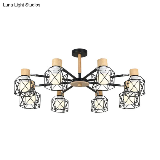 Iron Drum Wire Frame Chandelier - Modern Style Pendant Lighting In Black/White 3/6/8-Light For