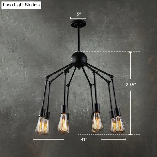 Black Iron Swing Arm Chandelier - Loft Style Restaurant Hanging Lamp With Exposed Bulb Lighting 8 /