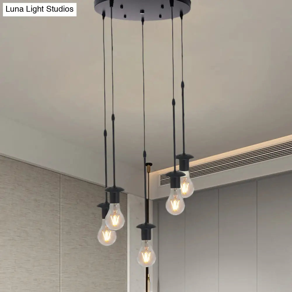 Iron Exposed Bulb Ceiling Light With 5/10 Heads In Black - Perfect For Loft Bistro And More 5 /