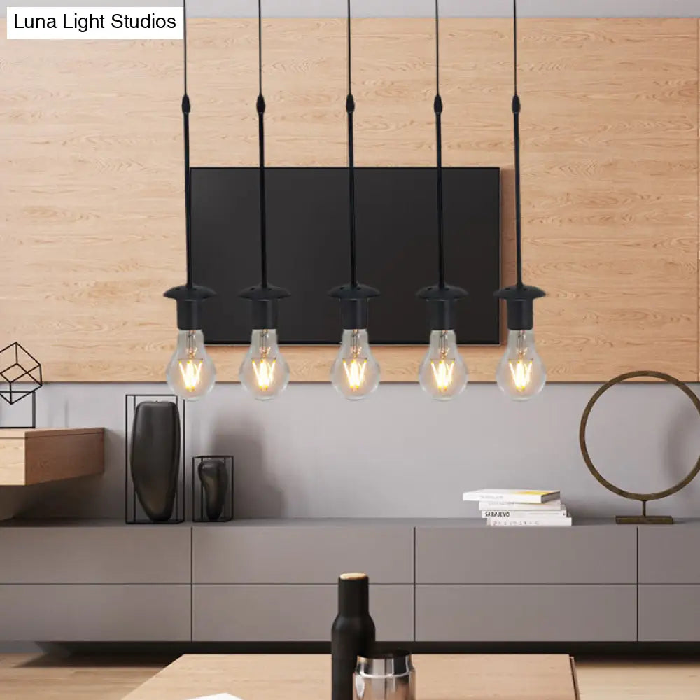 Iron Exposed Bulb Drapes Ceiling Light Loft Pendant Lighting - Black 5/10 Heads Bistro Multi