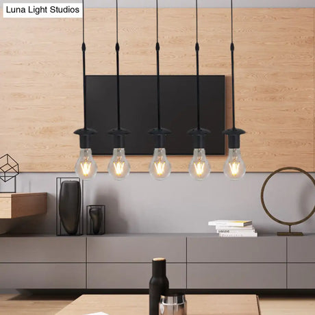 Iron Exposed Bulb Drapes Ceiling Light Loft Pendant Lighting - Black 5/10 Heads Bistro Multi