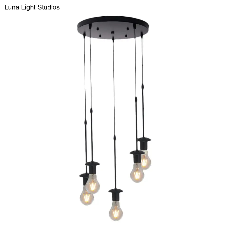 Iron Exposed Bulb Drapes Ceiling Light Loft Pendant Lighting - Black 5/10 Heads Bistro Multi