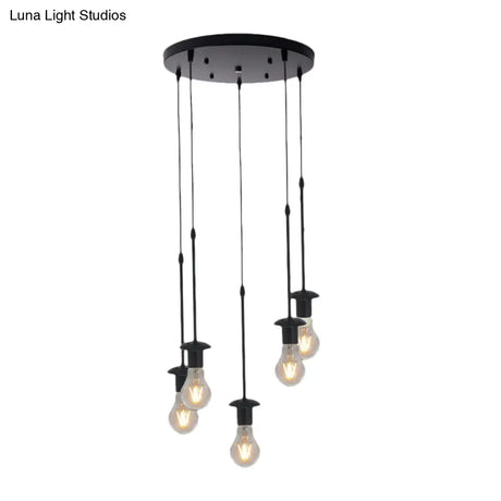 Iron Exposed Bulb Drapes Ceiling Light Loft Pendant Lighting - Black 5/10 Heads Bistro Multi