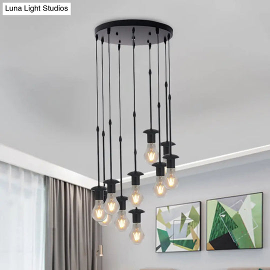 Iron Exposed Bulb Ceiling Light With 5/10 Heads In Black - Perfect For Loft Bistro And More 10 /