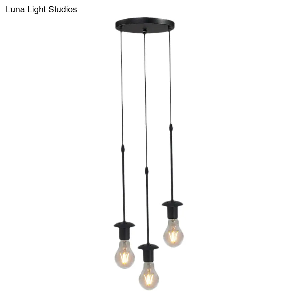 Iron Exposed Bulb Drapes Ceiling Light Loft Pendant Lighting - Black 5/10 Heads Bistro Multi